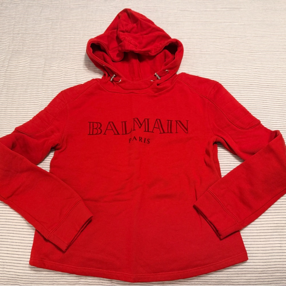 💥 BALMAIN Paris Red Hoodie Sz 12 Youth